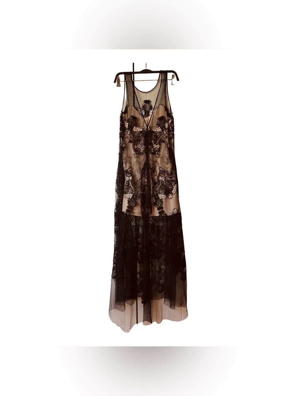 BCBGMaxAzria Runway Black and Nude Lace Maxi Dress